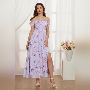 Grace Karin Purple Off-Shoulder Ruched Sundress #622